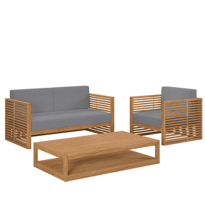 Carlsbad 3-Piece Teak Wood Outdoor Patio Set in Natural Gray by Modway (5837)