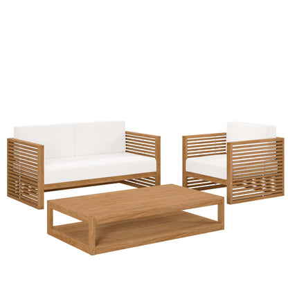 Carlsbad 3-Piece Teak Wood Outdoor Patio Set in Natural White by Modway (5837)