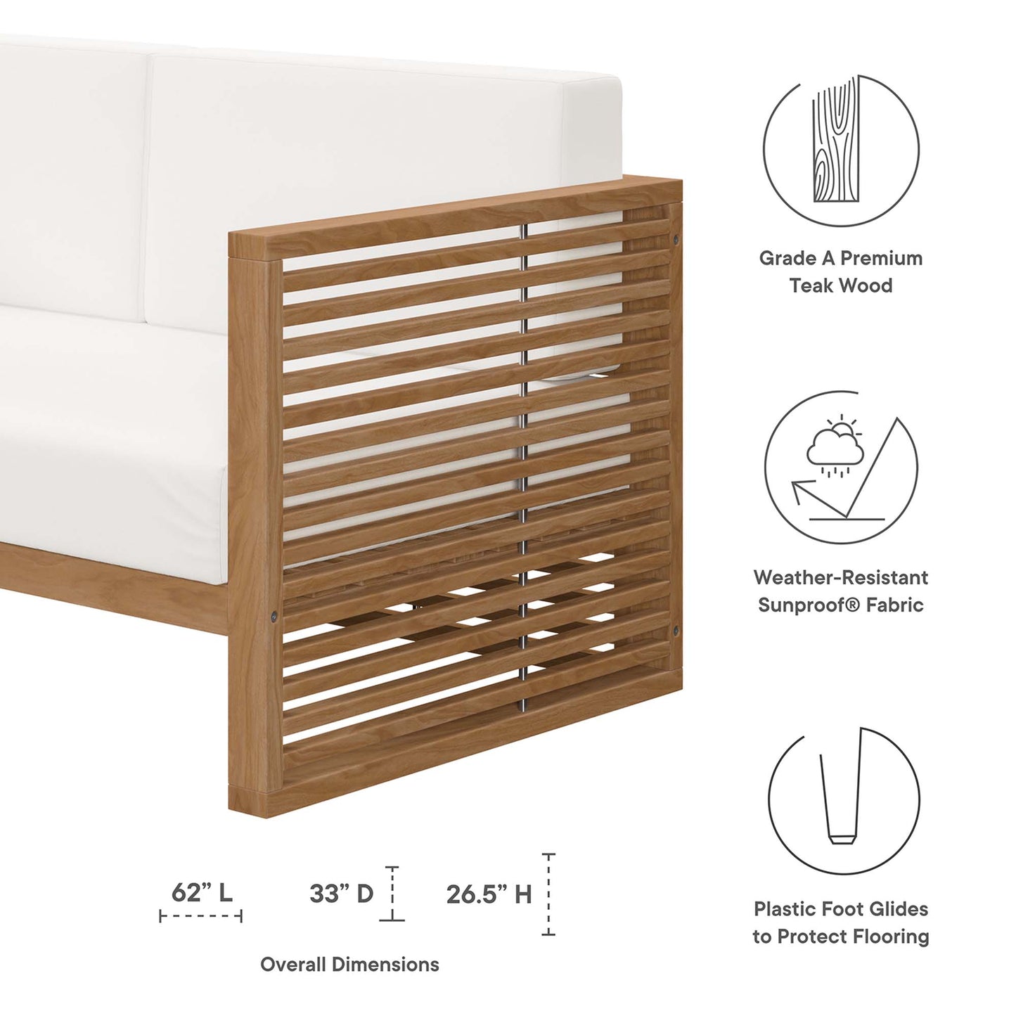 Carlsbad 3-Piece Teak Wood Outdoor Patio Set in Natural White by Modway (5837)