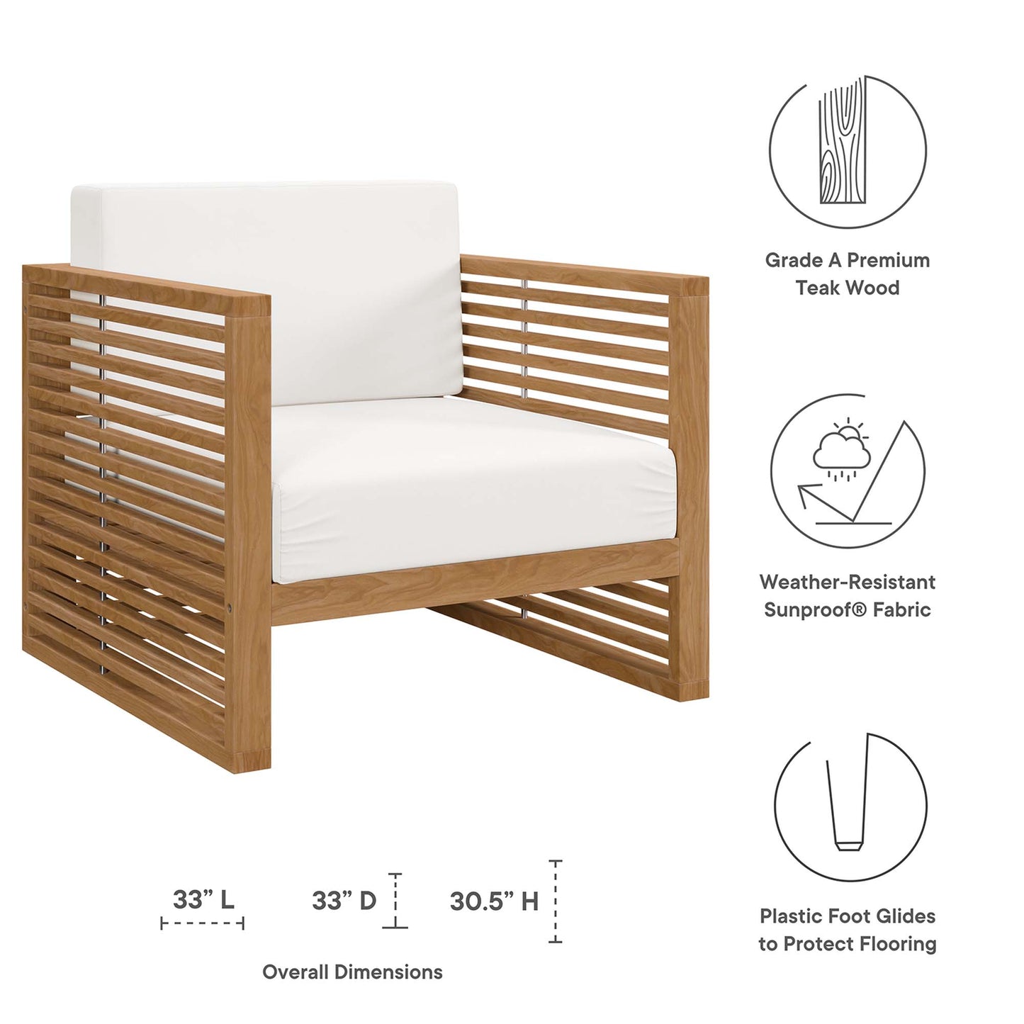 Carlsbad 3-Piece Teak Wood Outdoor Patio Set in Natural White by Modway (5837)