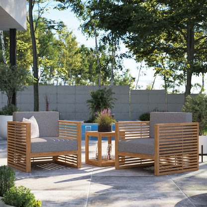Carlsbad 3-Piece Teak Wood Outdoor Patio Set in Natural Gray by Modway (5838)
