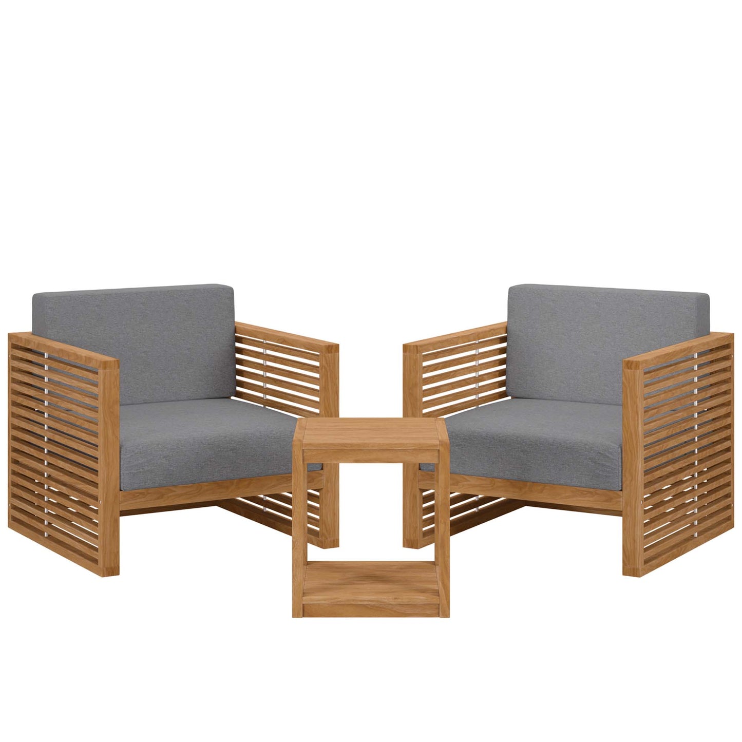 Carlsbad 3-Piece Teak Wood Outdoor Patio Set in Natural Gray by Modway (5838)