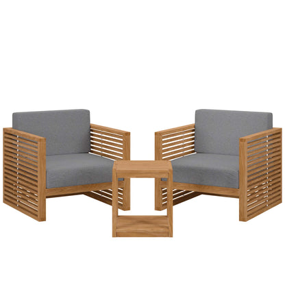 Carlsbad 3-Piece Teak Wood Outdoor Patio Set in Natural Gray by Modway (5838)