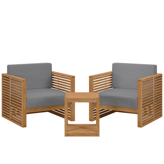 Carlsbad 3-Piece Teak Wood Outdoor Patio Set in Natural Gray by Modway (5838)