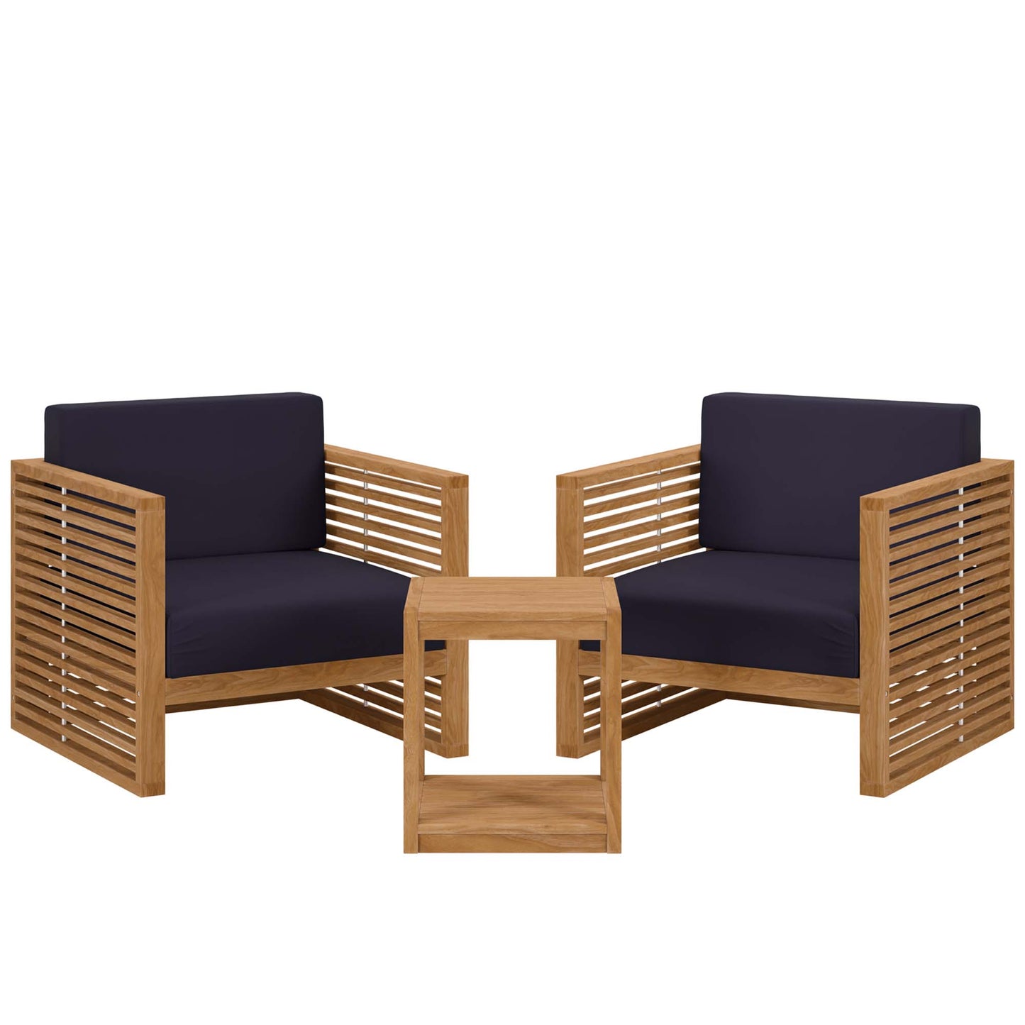 Carlsbad 3-Piece Teak Wood Outdoor Patio Set in Natural Navy by Modway (5838)
