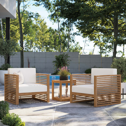 Carlsbad 3-Piece Teak Wood Outdoor Patio Set in Natural White by Modway (5838)