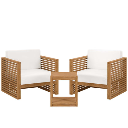 Carlsbad 3-Piece Teak Wood Outdoor Patio Set in Natural White by Modway (5838)