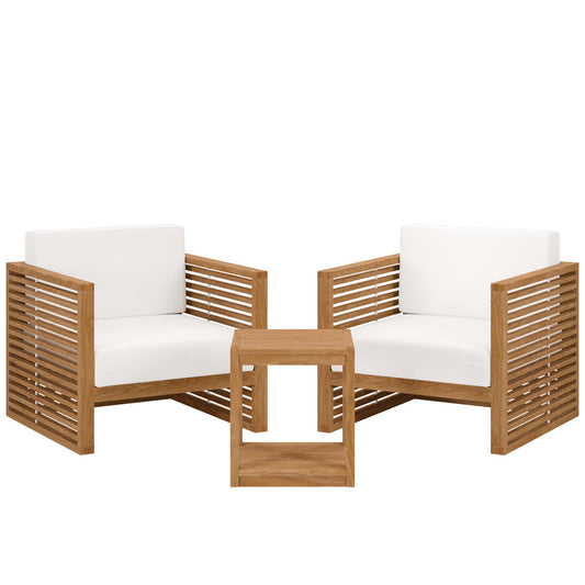 Carlsbad 3-Piece Teak Wood Outdoor Patio Set in Natural White by Modway (5838)