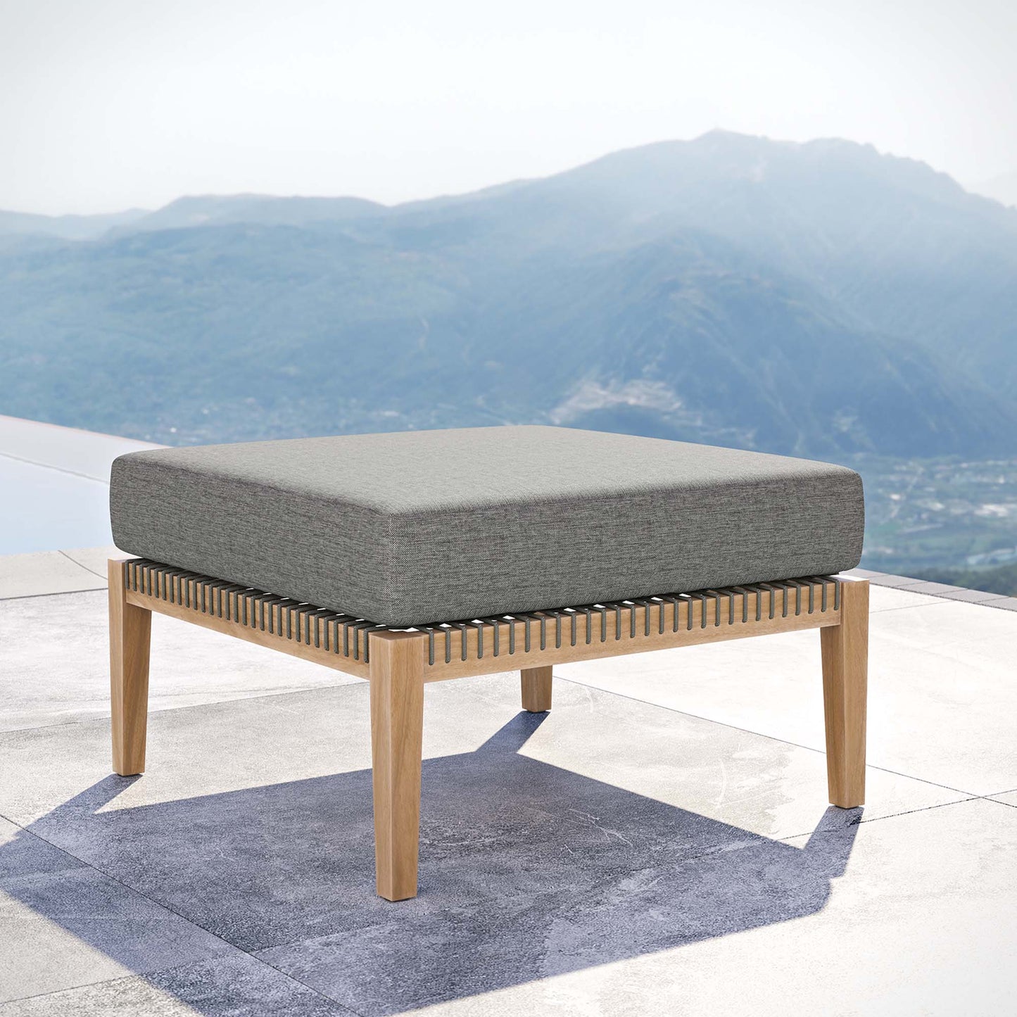 Clearwater Outdoor Patio Teak Wood Ottoman in Gray Graphite by Modway (5854)