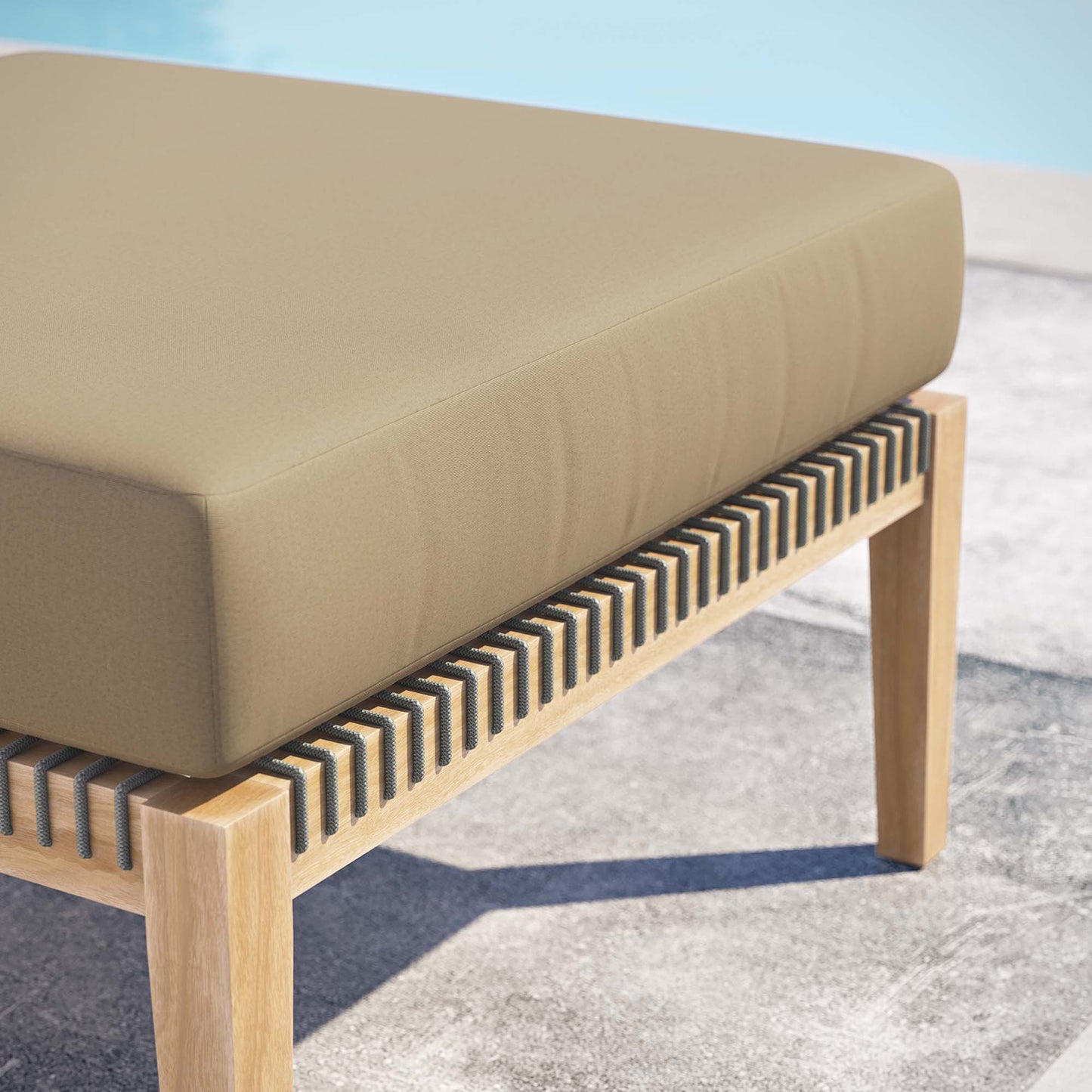 Clearwater Outdoor Patio Teak Wood Ottoman in Gray Light Brown by Modway (5854)