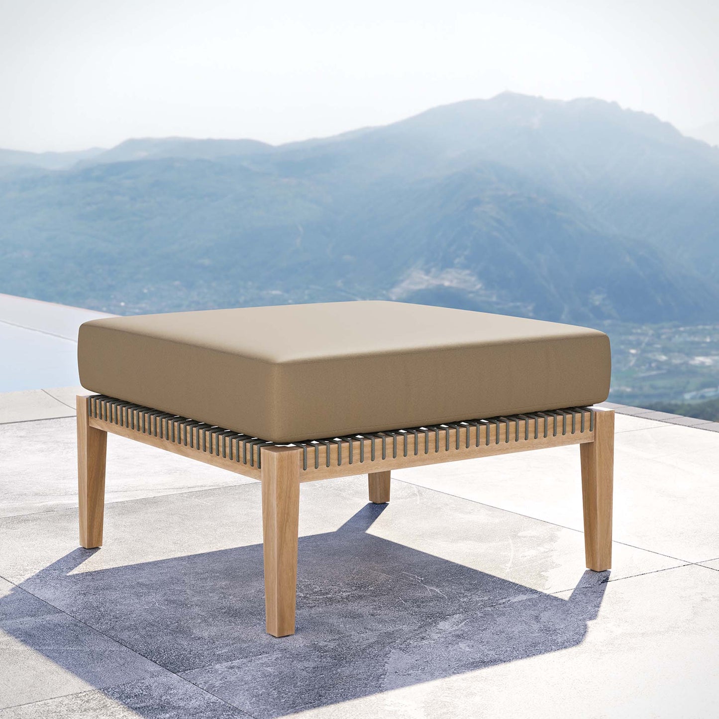 Clearwater Outdoor Patio Teak Wood Ottoman in Gray Light Brown by Modway (5854)