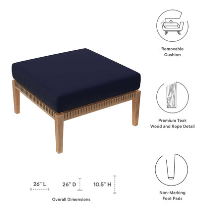 Clearwater Outdoor Patio Teak Wood Ottoman in Gray Navy by Modway (5854)