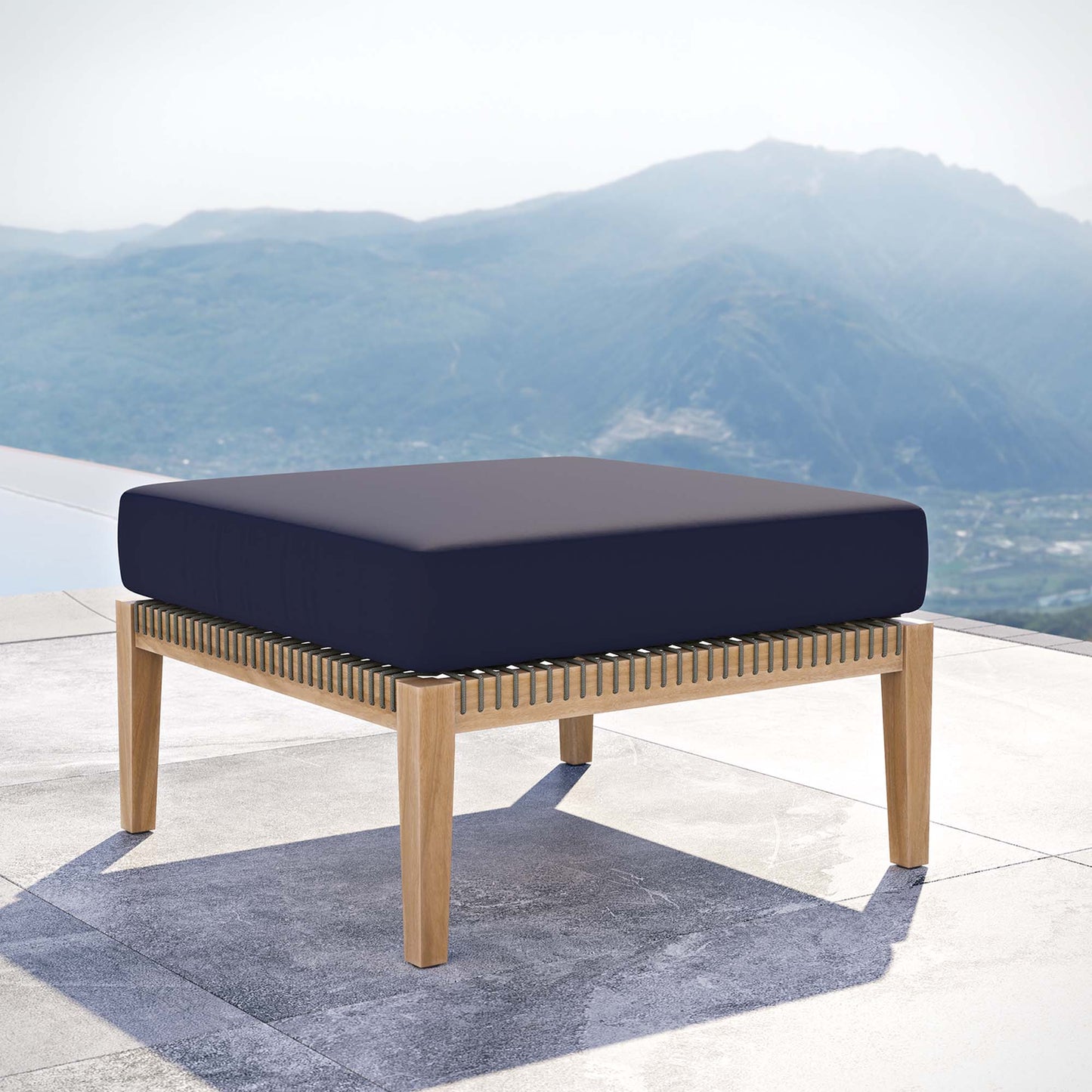 Clearwater Outdoor Patio Teak Wood Ottoman in Gray Navy by Modway (5854)
