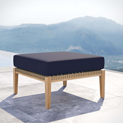 Clearwater Outdoor Patio Teak Wood Ottoman in Gray Navy by Modway (5854)