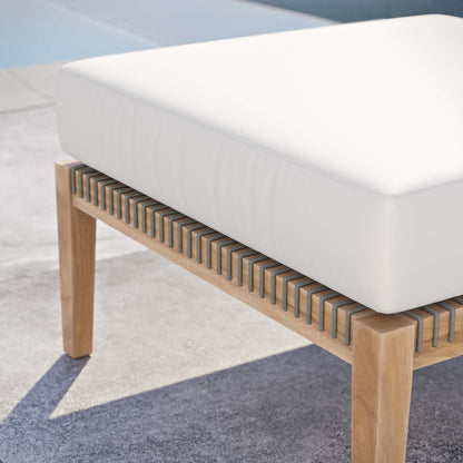 Clearwater Outdoor Patio Teak Wood Ottoman in Gray White by Modway (5854)