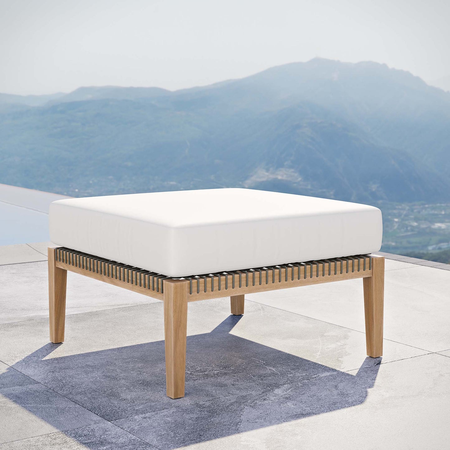 Clearwater Outdoor Patio Teak Wood Ottoman in Gray White by Modway (5854)
