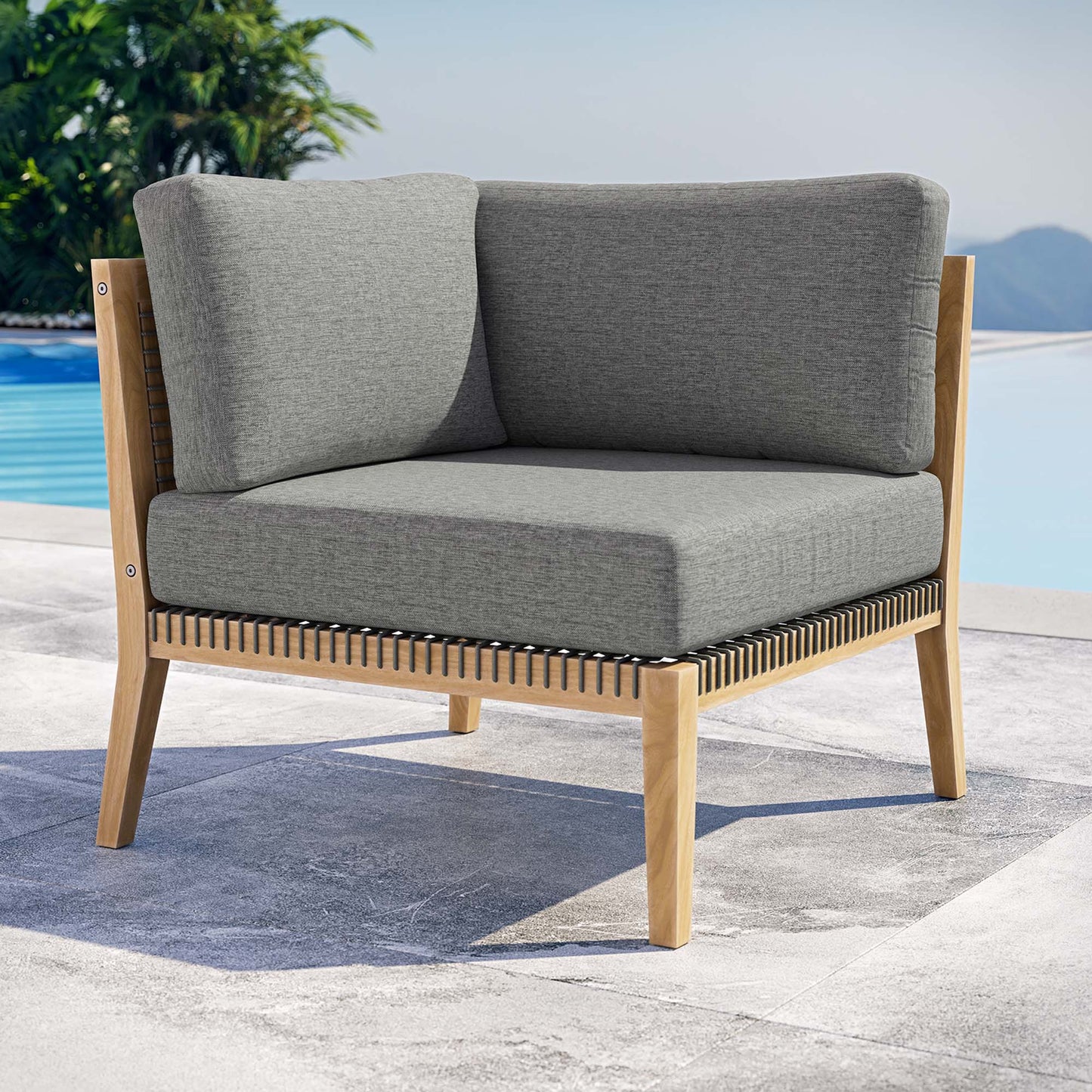 Clearwater Outdoor Patio Teak Wood Corner Chair in Gray Graphite by Modway (5855)