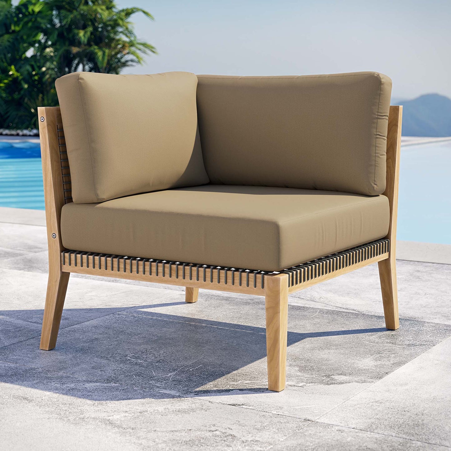 Clearwater Outdoor Patio Teak Wood Corner Chair in Gray Light Brown by Modway (5855)