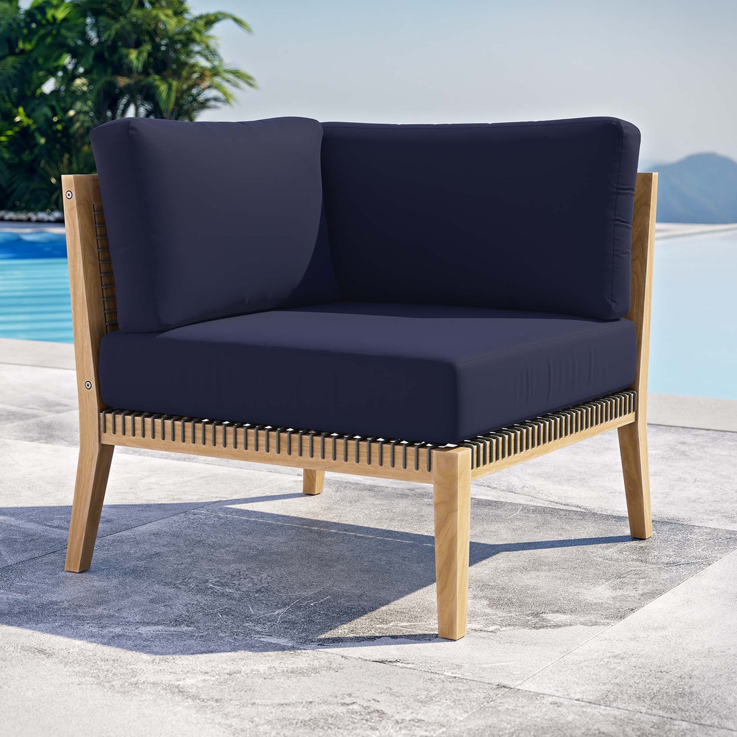 Clearwater Outdoor Patio Teak Wood Corner Chair in Gray Navy by Modway (5855)