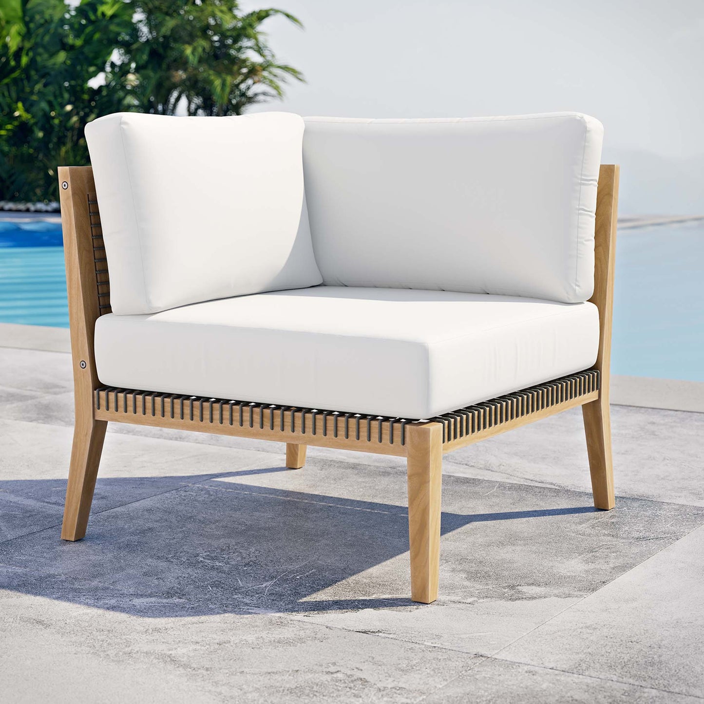Clearwater Outdoor Patio Teak Wood Corner Chair in Gray White by Modway (5855)