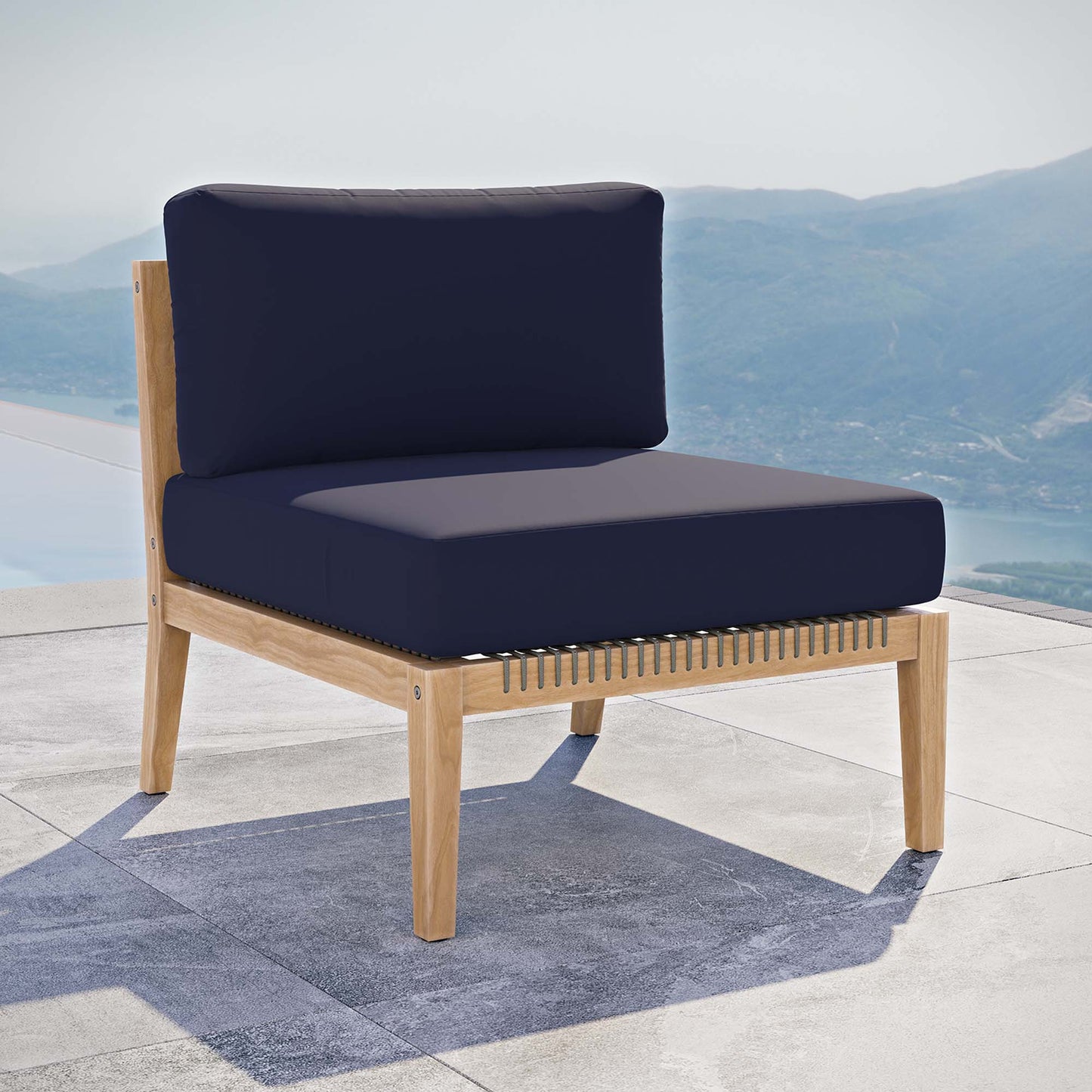 Clearwater Outdoor Patio Teak Wood Armless Chair in Gray Navy by Modway (5856)
