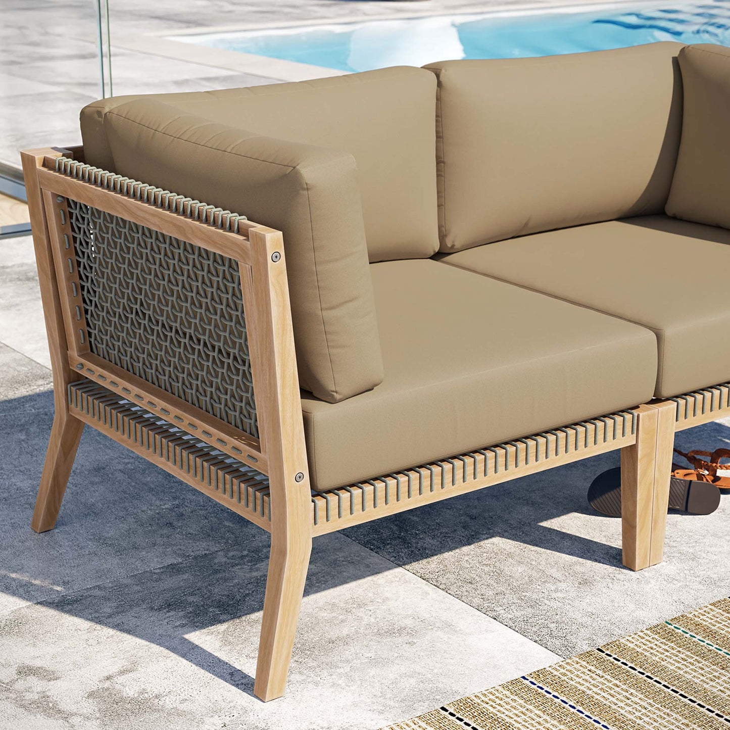 Clearwater Outdoor Patio Teak Wood Loveseat in Gray Light Brown by Modway (6119)