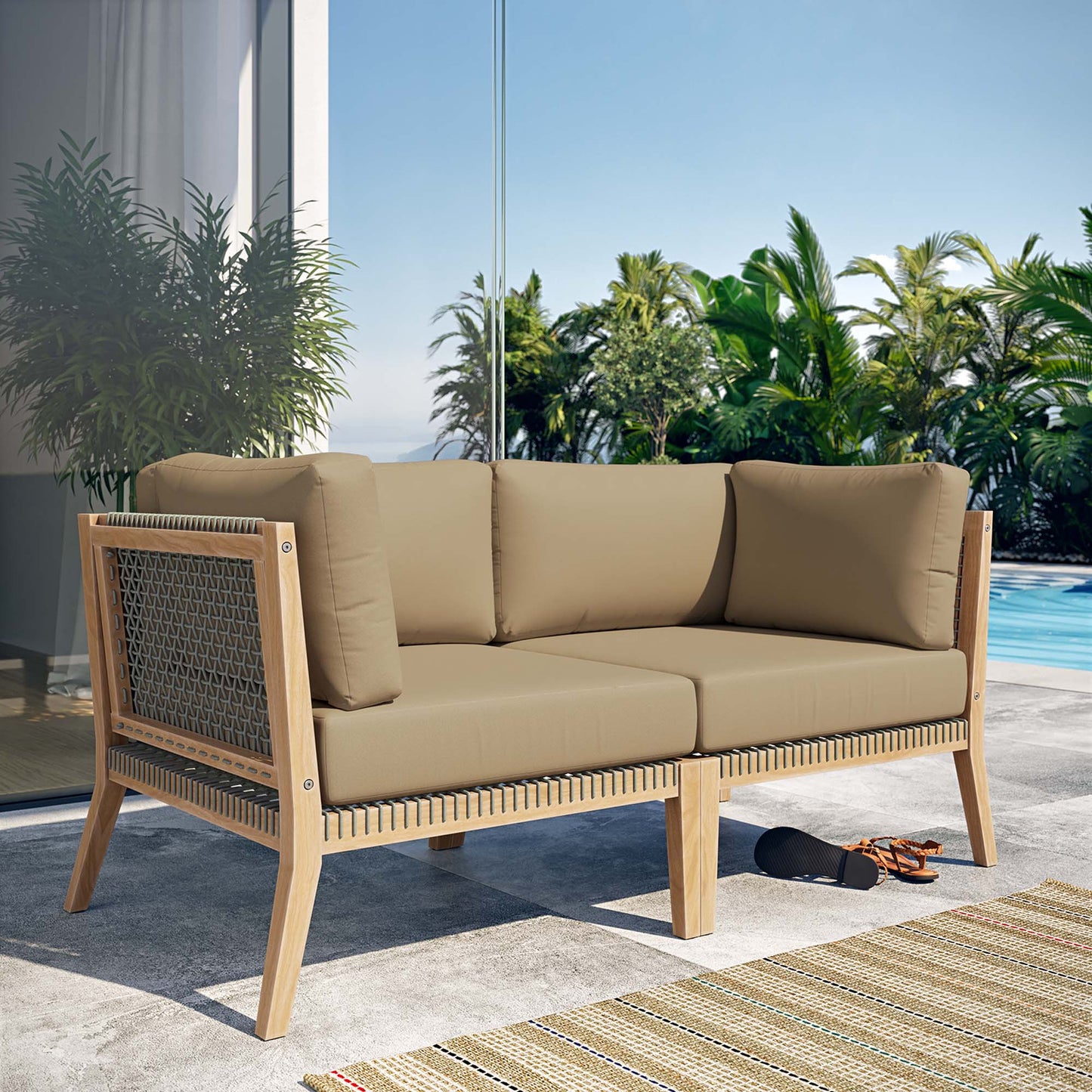 Clearwater Outdoor Patio Teak Wood Loveseat in Gray Light Brown by Modway (6119)