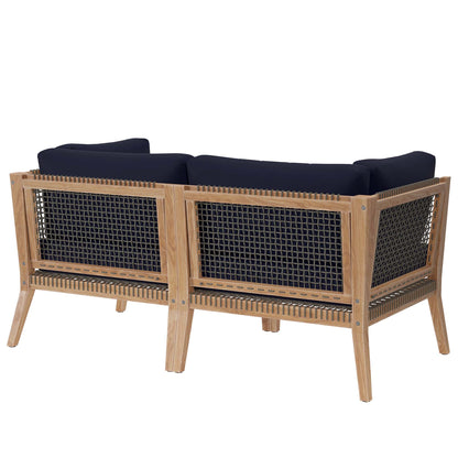 Clearwater Outdoor Patio Teak Wood Loveseat in Gray Navy by Modway (6119)