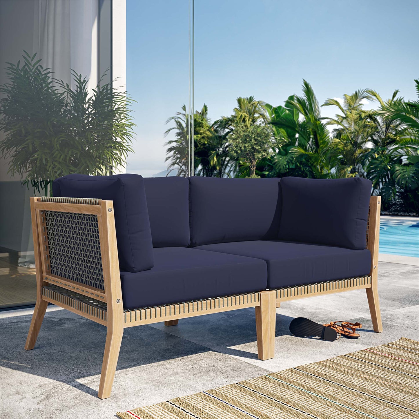 Clearwater Outdoor Patio Teak Wood Loveseat in Gray Navy by Modway (6119)