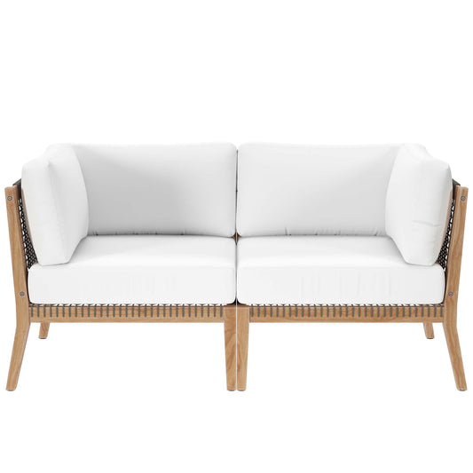 Clearwater Outdoor Patio Teak Wood Loveseat in Gray White by Modway (6119)