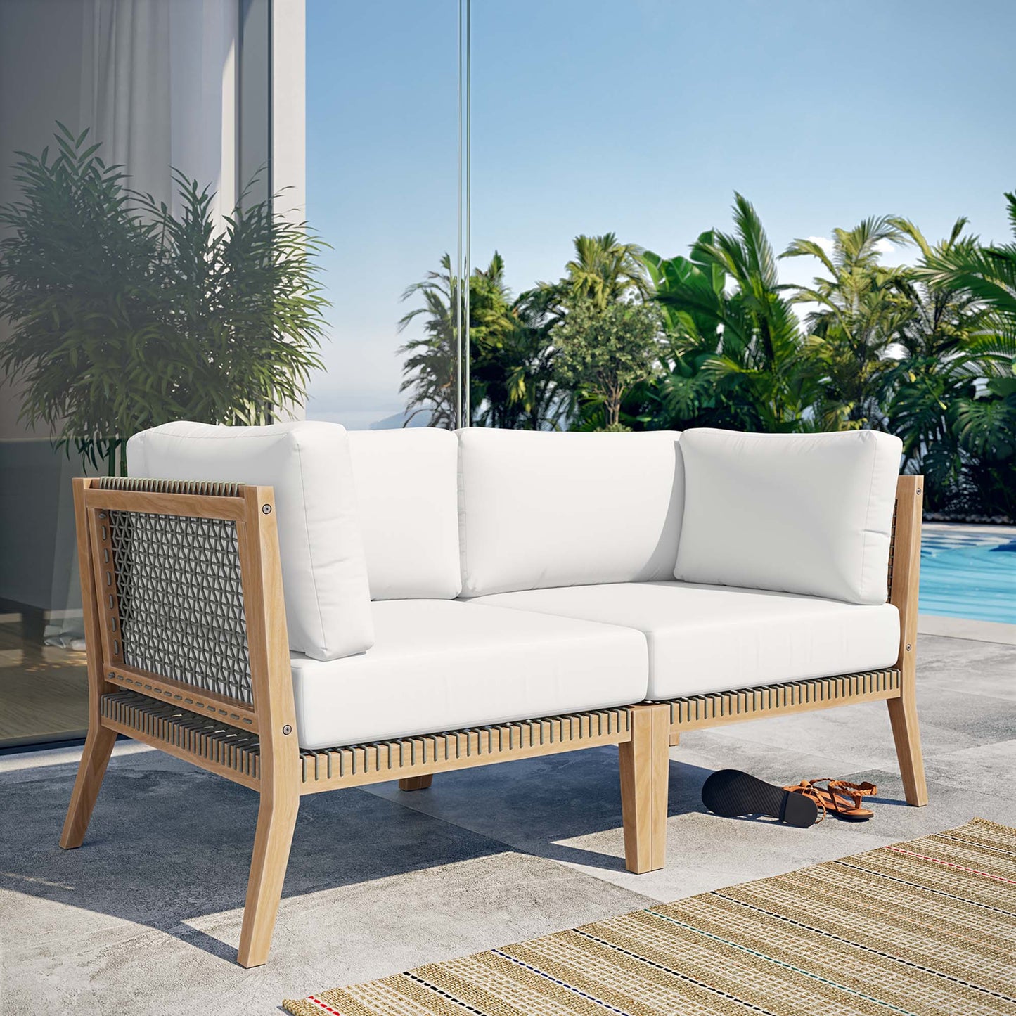 Clearwater Outdoor Patio Teak Wood Loveseat in Gray White by Modway (6119)