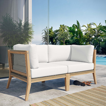 Clearwater Outdoor Patio Teak Wood Loveseat in Gray White by Modway (6119)