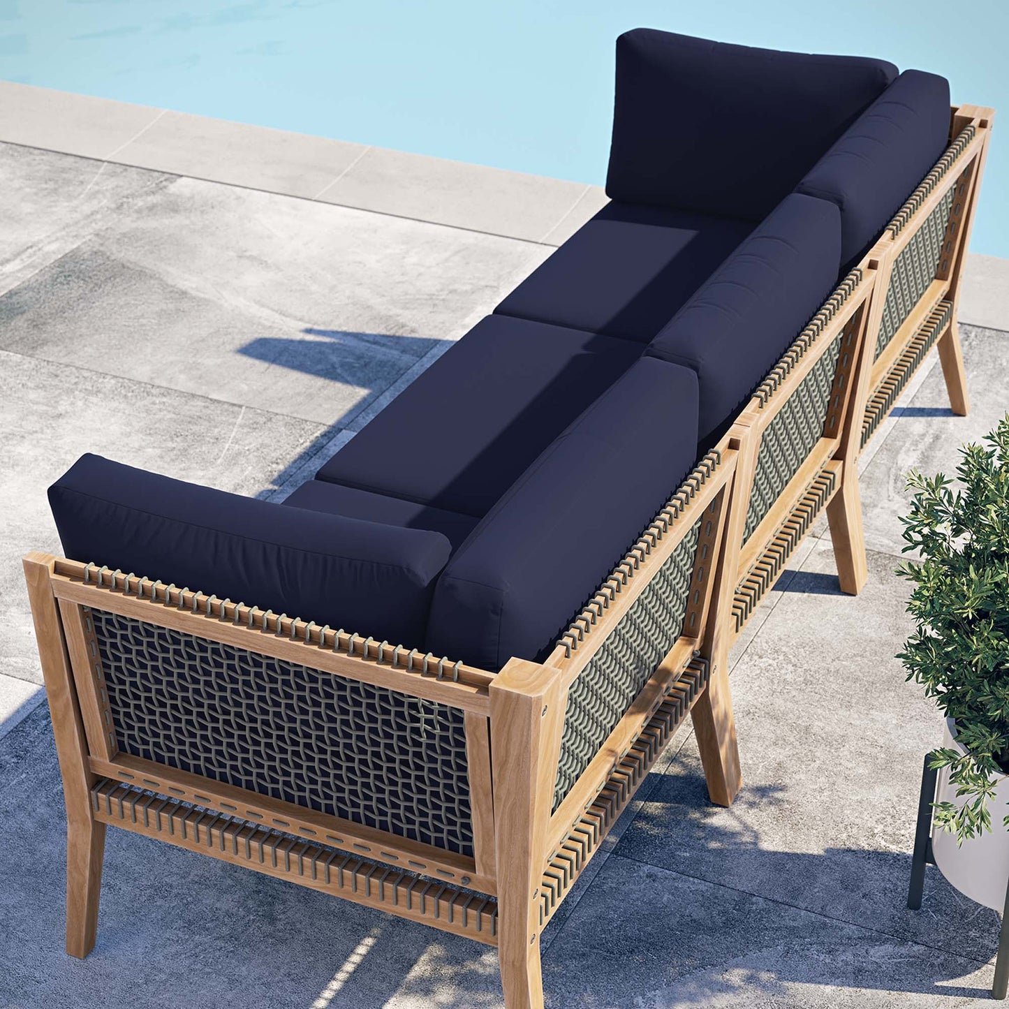 Clearwater Outdoor Patio Teak Wood Sofa in Gray Navy by Modway (6120)