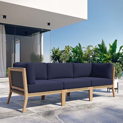 Clearwater Outdoor Patio Teak Wood Sofa in Gray Navy by Modway (6120)