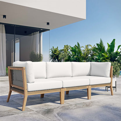 Clearwater Outdoor Patio Teak Wood Sofa in Gray White by Modway (6120)
