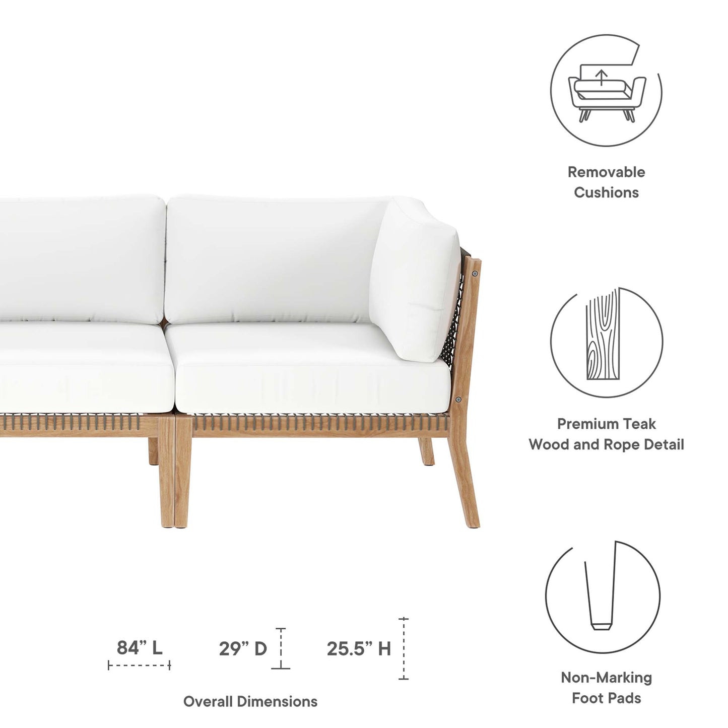 Clearwater Outdoor Patio Teak Wood Sofa in Gray White by Modway (6120)