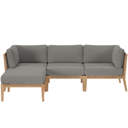 Clearwater 4-Piece Outdoor Patio Teak Wood Sectional Sofa in Gray Graphite by Modway (6121)