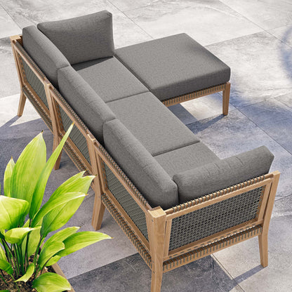 Clearwater 4-Piece Outdoor Patio Teak Wood Sectional Sofa in Gray Graphite by Modway (6121)