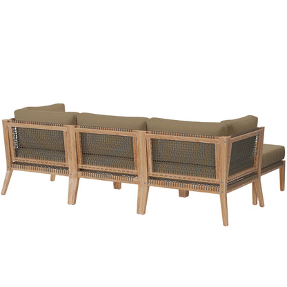 Clearwater 4-Piece Outdoor Patio Teak Wood Sectional Sofa in Gray Light Brown by Modway (6121)