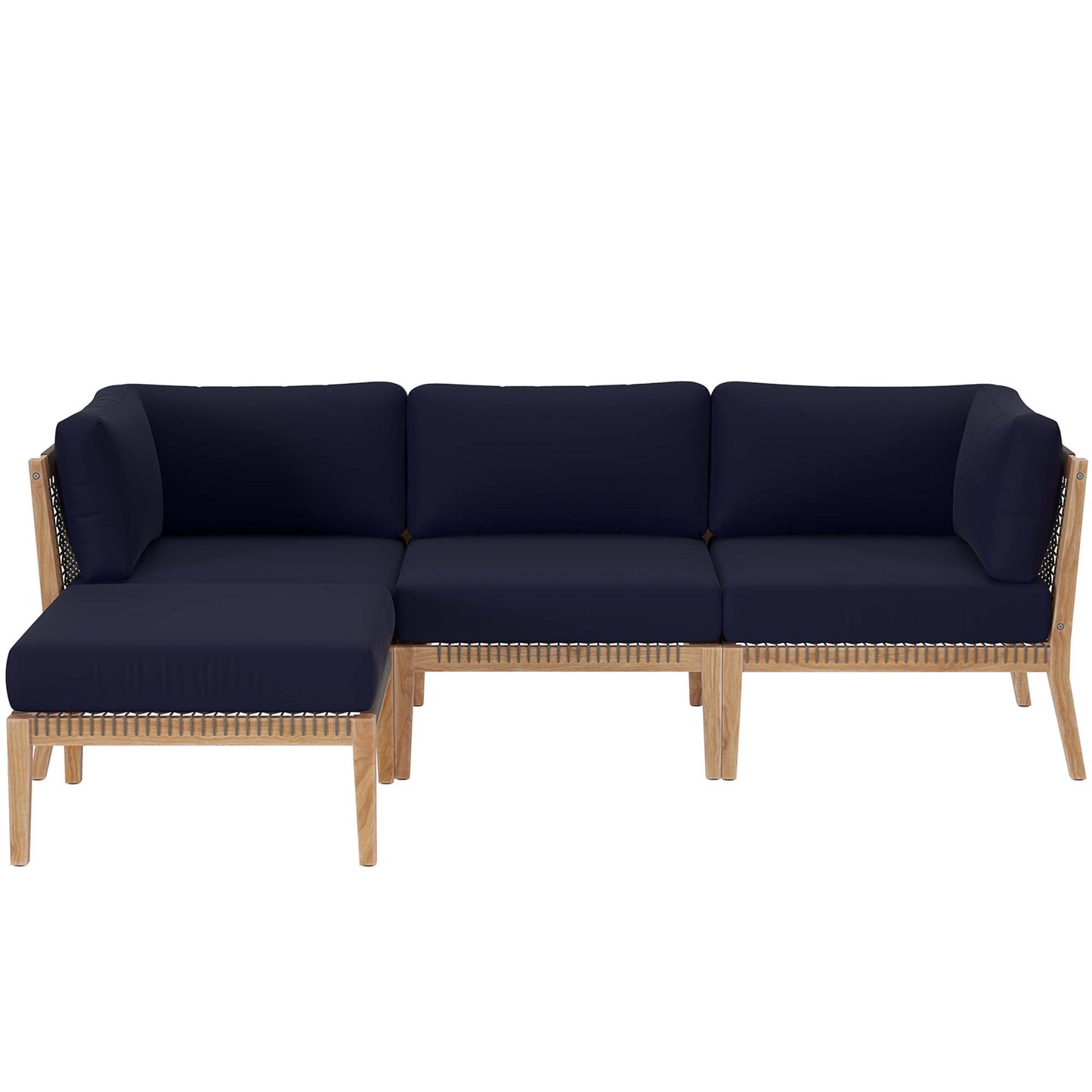 Clearwater 4-Piece Outdoor Patio Teak Wood Sectional Sofa in Gray Navy by Modway (6121)
