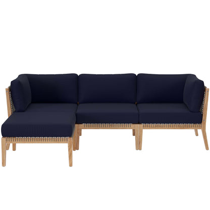 Clearwater 4-Piece Outdoor Patio Teak Wood Sectional Sofa in Gray Navy by Modway (6121)