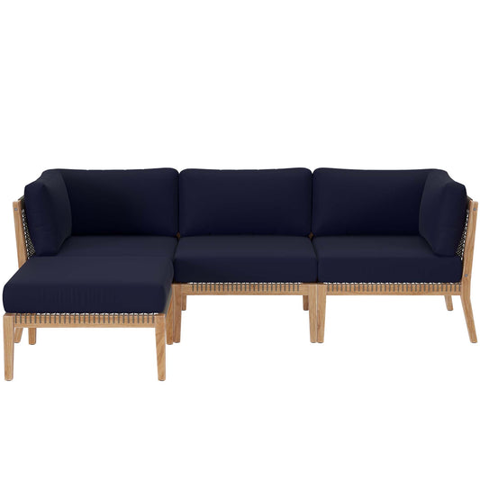 Clearwater 4-Piece Outdoor Patio Teak Wood Sectional Sofa in Gray Navy by Modway (6121)