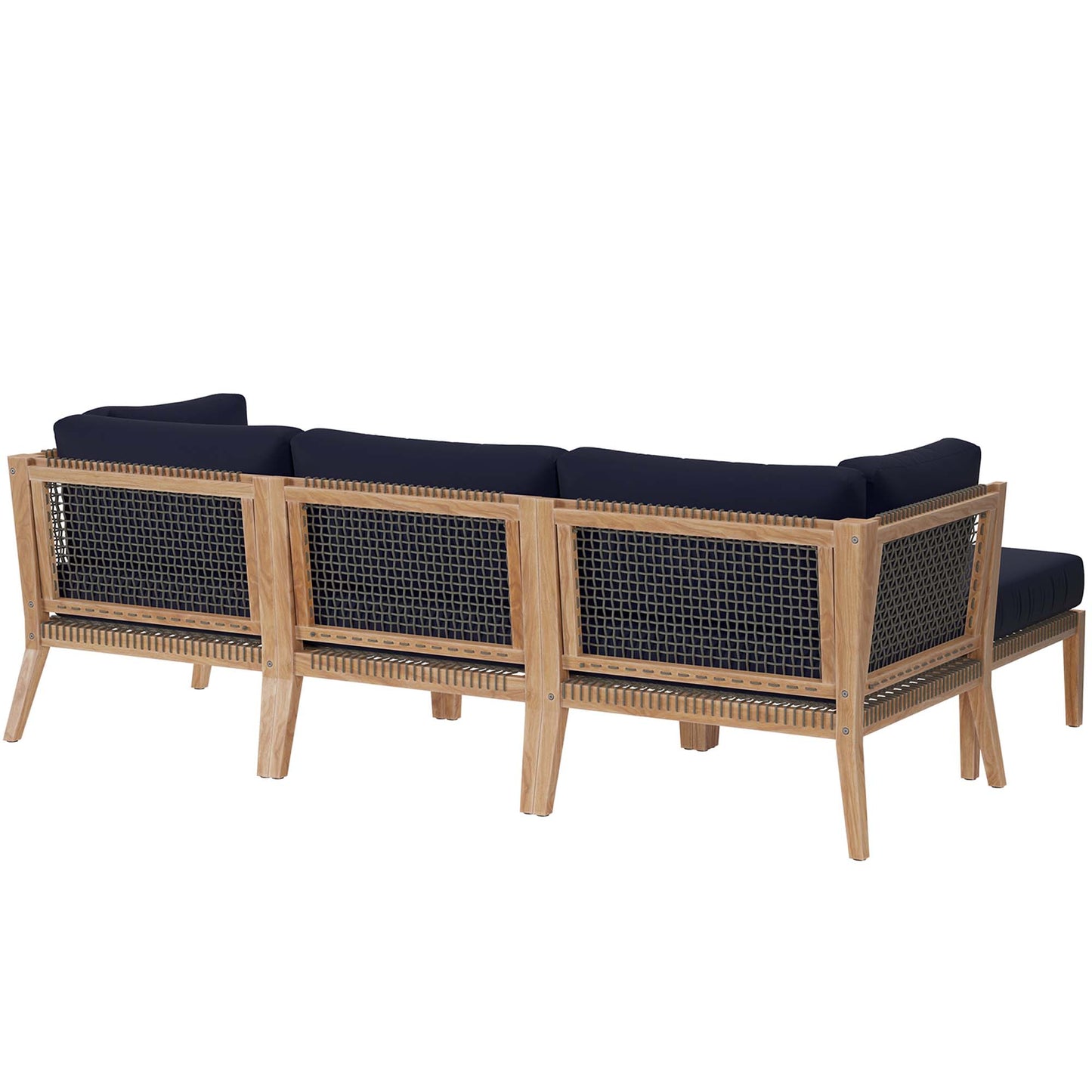 Clearwater 4-Piece Outdoor Patio Teak Wood Sectional Sofa in Gray Navy by Modway (6121)
