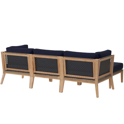 Clearwater 4-Piece Outdoor Patio Teak Wood Sectional Sofa in Gray Navy by Modway (6121)