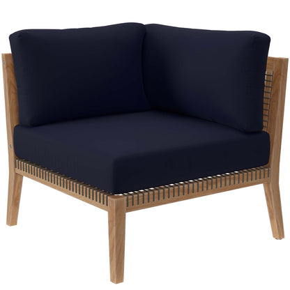 Clearwater 4-Piece Outdoor Patio Teak Wood Sectional Sofa in Gray Navy by Modway (6121)