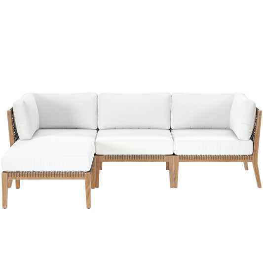 Clearwater 4-Piece Outdoor Patio Teak Wood Sectional Sofa in Gray White by Modway (6121)
