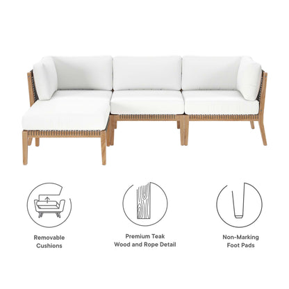 Clearwater 4-Piece Outdoor Patio Teak Wood Sectional Sofa in Gray White by Modway (6121)