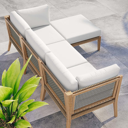 Clearwater 4-Piece Outdoor Patio Teak Wood Sectional Sofa in Gray White by Modway (6121)