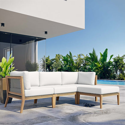 Clearwater 4-Piece Outdoor Patio Teak Wood Sectional Sofa in Gray White by Modway (6121)