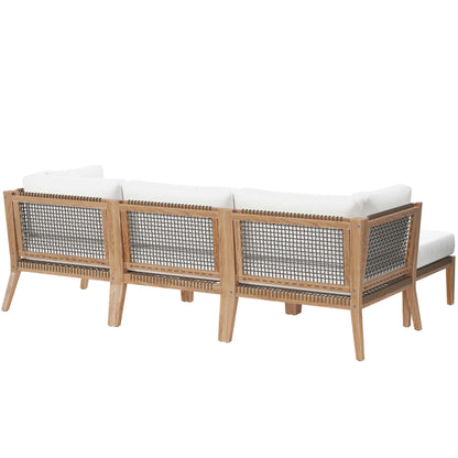 Clearwater 4-Piece Outdoor Patio Teak Wood Sectional Sofa in Gray White by Modway (6121)